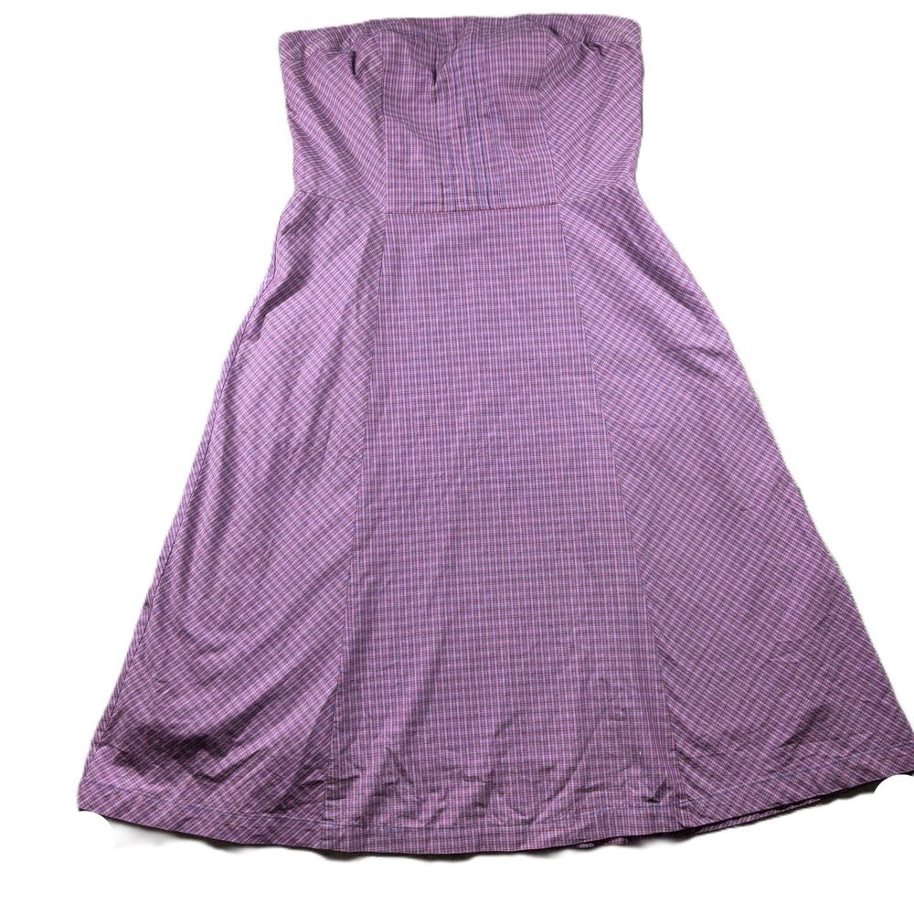 American Eagle Women Fit & Flare Dress Y2K Plaid Strapless Purple Sz 12 P245